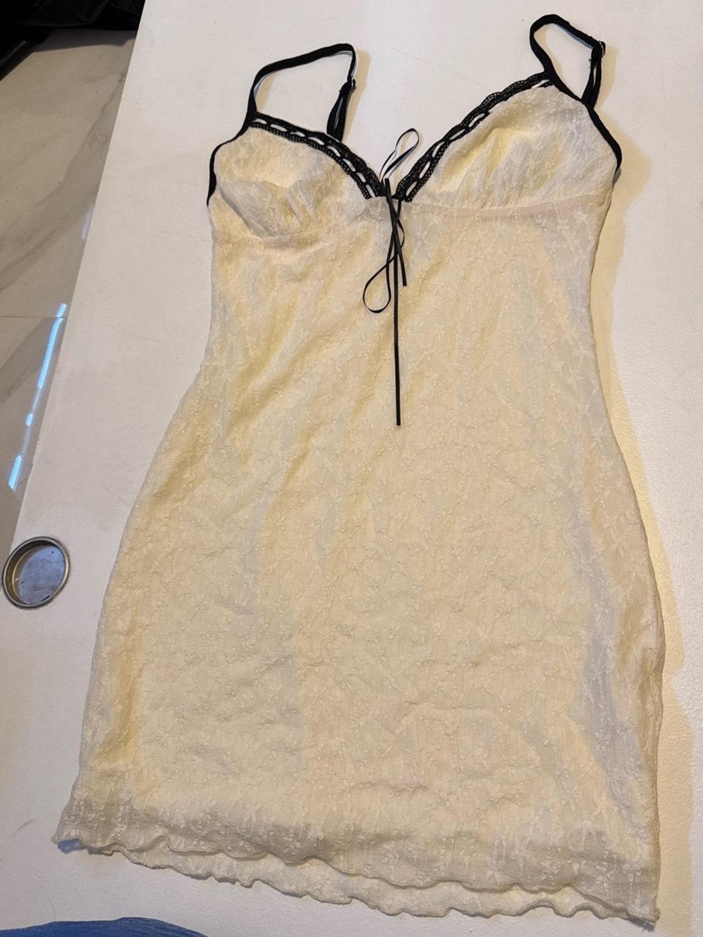 Princess Polly Lace Slip Chemise with Contrast Trim - Cream